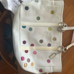 Coach Gallery White Multicolor Polka Dot Tote Bag y2k turnlock